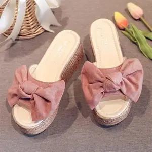 학교 키높이 슬리퍼 예쁜 통굽 리본 웨지 푹신한 발편한 왕리본 굽높은 굽있는쪼리