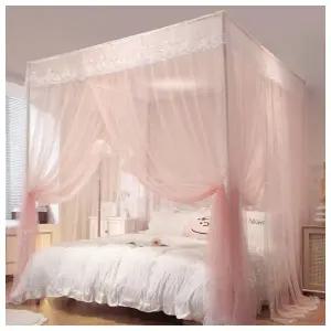 [리빙피스] 레이스 커튼형 침대 모기장 (120x200cm) (핑크)