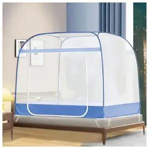 [리빙피스] 더촘촘 사각 원터치 침대모기장(120x200cm) (블루)