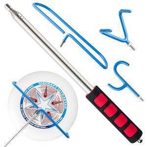 후크가 달린 ARefugen 디스크 골프 리트리버 폴 - 물, 나무, 덤불에서 그래버 도구를 회수할 수 있는 10피트 길이의 확장형 내구성 스테인리스 스틸 프레임 액세서리