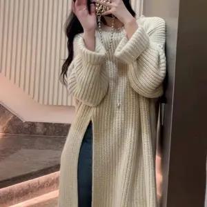 데일리 여리여리 여성 상의 스웨터 롱 니트 슬릿 긴팔 하객룩 원피스 가을 나들이 간절기