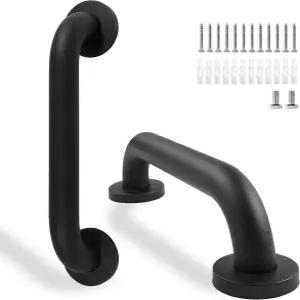 래키커 샤워 그랩 바 2팩 12인치 블랙 욕실 1.25인치 직경 304 스테인리스 스틸 욕조 및 샤워용 노인용