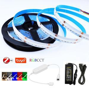 Tuya Zigbee 3.0 RGB  CCT COB LED 조광기 스트립 세트 6 핀 24V 1m 5m 스마트 원격 무선 제어 RA90 선형