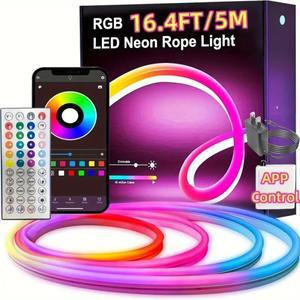 DC 24V RGB 네온 LED 스트립 라이트 블루투스 30미터 야외 IP65 방수 로프 조명 앱 원격 제어 밴드