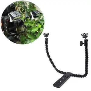 삼각대 더블 헤드 핫슈 플레이트 브래킷 DSLR 카메라 플래시