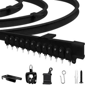 JIHXYER 유연한 구부릴 수 있는 천장 커튼 트랙 9.8피트(3m) PVC 금속 플라스틱 및 스테인리스 스틸 검은색