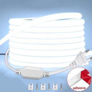 COB LED 스트립 빛 220V  유연한 리본 테이프 EU 전원 방수 Led 홈 부엌 야외 조명