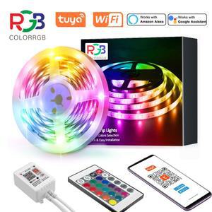 Tuya WiFi LED 스트립 조명 Alexa 및 Google 홈 앱 원격 음성 제어 음악 동기화와 호환되는 스마트