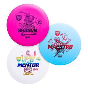 디스크마니아 디스크 골프 스타터 세트 (3팩) | 초보자용 액티브 라인 쇼군, 마에스트로 & 멘토 베이스 플라스틱, 쉽게 던질 수 있음 신규 플레이어에게 이상적인 선물 (색상은 다를 있음)