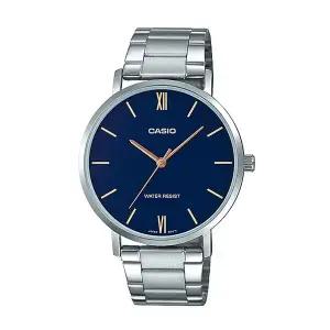 카시오 MTP-VT01D-2B 남성 라운드 아날로그 메탈 손목 시계