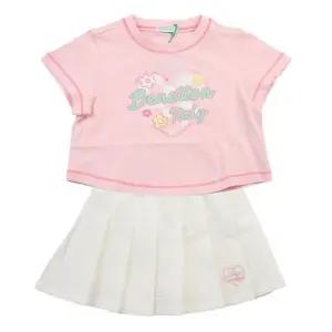 [갤러리아] 베네통키즈(26S)크롭 티셔츠,스커트셋업  QATS16631/QASK09631PK