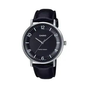 카시오 MTP-VT03L-1B 라운드 남성 가죽 아날로그 시계