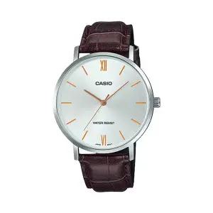 카시오 MTP-VT01L-7B2 라운드 남성 가죽 아날로그 시계