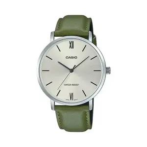 카시오 MTP-VT01L-3B 라운드 남성 가죽 아날로그 시계