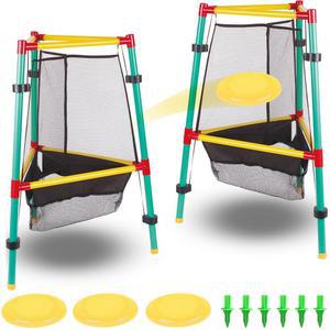 비행 디스크 4개와 자동 탈착식 바구니 2개가 포함된 긴지 골프 스타터 키트 - 뒷마당, 해변, 캠핑을 위한 수납 가방과 조절 가능한 발을 포함한 휴대용 야외 게임 세트