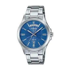카시오 MTP-1381D-2A 데이데이트 블루 남성 메탈 손목 시계