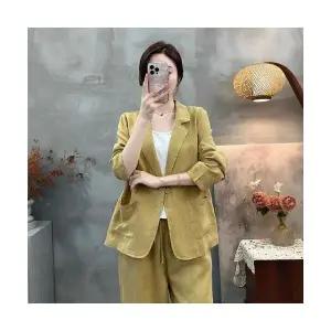 여자 정장 자켓 린넨 가을 오피스룩 긴팔 상의 원버튼 캐주얼 쇼트 코트 BE3