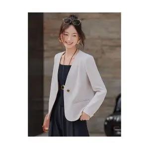 여자 정장 자켓 노카라 코트 봄가을 커리어 캐주얼 쇼트 상의 BE3