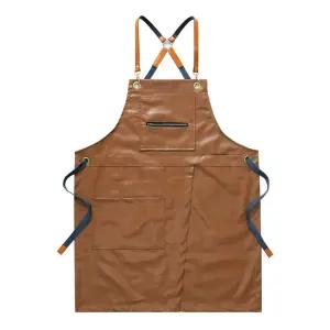 PU 가죽앞치마 주머니 미용 남녀공용 브라운 방수 공방 주방 작업 카페