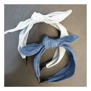 데님 스티치 꼬임 리본 머리띠 복고풍 헤어밴드 여름 여행 촬영 코스프레