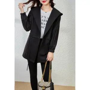 검정 가을 하이퀄리티 여성점퍼 코트 후드 트렌치코트 얇은 하프기장 MF3