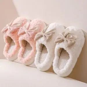 보온 방한 거실화 털 리본 슬리퍼 뽀글이 실내화_24739267