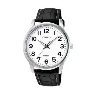카시오 MTP-1303L-7B 남성 클래식 라운드 아날로그 가죽 손목 시계