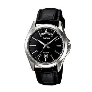 카시오 MTP-1370L-1A 남성 라운드 아날로그 가죽 손목 시계