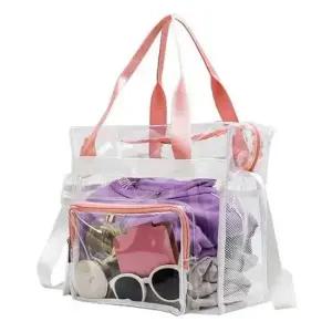 [패션] PVC 투명 숄더 토트백 핑크 물놀이가방 투명가방 투명