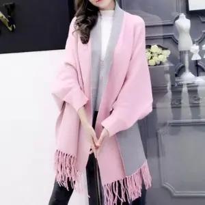 핑크그레이 가디건 숄 머플러 여성용 숄 머플러 망토