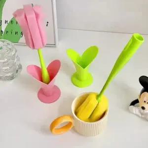 튤립 스탠드 스틱형 텀블러 컵 세척솔 수세미 2색상 젖병 텀블러