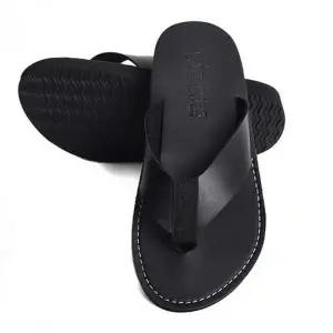 [RIZPICK]남성 가죽 쪼리 슬리퍼 블랙 슬림한 샌들 여름 데일리 슈즈