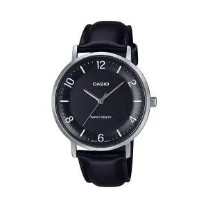 카시오 MTP-VT03L-1B 라운드 남성 가죽 아날로그 시계
