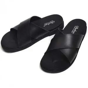 [RIZPICK]남성 가죽 엑스스트랩 슬리퍼 쿠션 샌들 편안한 데일리 신발