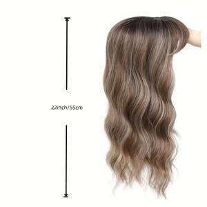 22인치 긴 곱슬 웨이브 토퍼 가발(앞머리 포함) - 여성용 그라데이션 브라운에서 블론드 옴브레 헤어피스