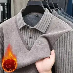 남자 가을 동계 데일리 셔츠 솔리드 기모 도톰 스웨터 일체형 캐시미어 카디건 넥 보온 상의 다올4