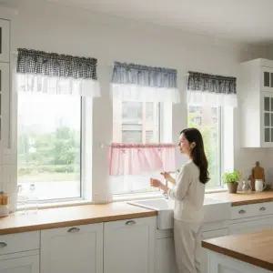 주방 창문 가림막 레이스 미니 커튼 106x45cm 카페 인테리어