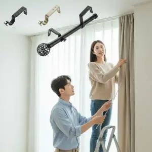 커튼봉 벽면 고정대 커튼레일 브라켓 압축봉 지지대 설치 부자재