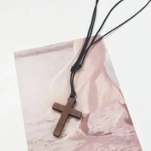 길이조절 우드 십자가 가죽끈 목걸이 룸미러 걸이