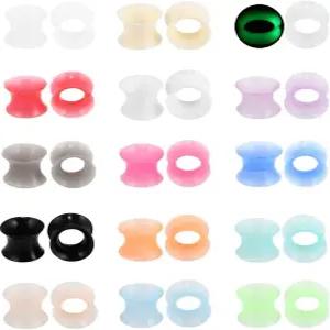 Xpirn 유연한 이어 플러그 - 더블 플레어 플레시 피어싱 주얼리 15켤레