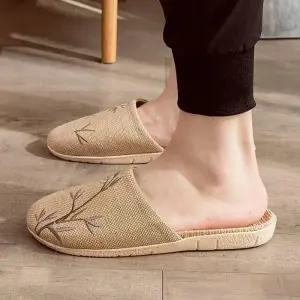 [라일리] Rly 꽃 자수 여성 린넨 소음방지 슬리퍼 실내화 남성