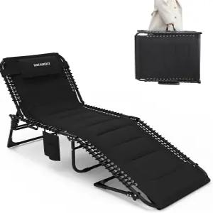 패딩 처리된 WKFAMOUT 야외 접이식 라운지 의자 264Ibs 파티오 체이스 5자세 조절 가능한 리클라이닝 비치
