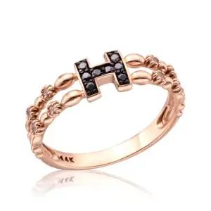 [비앤비골드] 14K 고딕 블랙H 큐빅볼 두줄 반지 SRS38737