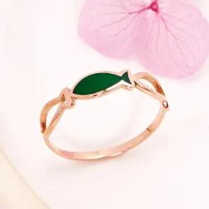 [비앤비골드] 14K 그린 에폭시 바디 물고기 반지 PNR41540