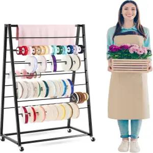 Menkxi 15 티어 금속 리본 정리함 이동 홀더 화환 크로셰 롤 재봉 공예 케이크 가게 꽃 선물 워핑 보관함