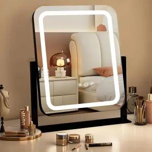 라따미 블랙 베니티 미러(라이트 포함) 15인치×13 LED 메이크업 미러 3가지 색상 디밍 가능한 조명 포함