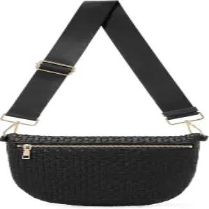 여성용 직조 크로스바디 백 체크무늬 패션 PU 범백 허리 팩 스트랩이 조절 가능한 여행용 슬링 지갑 ( 다크