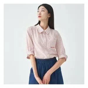 [지센] 여성 잔체크 둥근카라 포켓 블라우스 LCWSO531RE 1154661