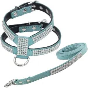 뉴텐시나 패션 강아지 하네스와 디아만테스 리드 귀여운 소녀 블링 개 작은 개를 위한 목줄 - 파란색 S