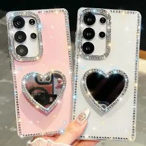 갤럭시버디4 A16 A165 A166 글리터 펄 큐빅 하트 거울 스마트톡 거치대 핸드폰 케이스